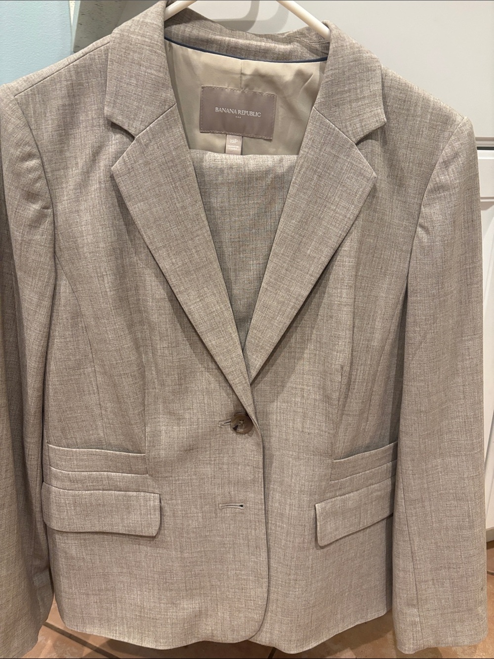 Banana Republic Light Taupe Two-Button Blazer and Slacks Suit